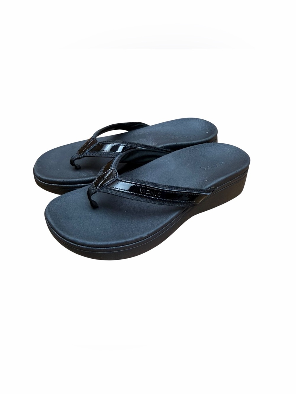 Vionic women size 9.5 Black Wedge Thong Sandals